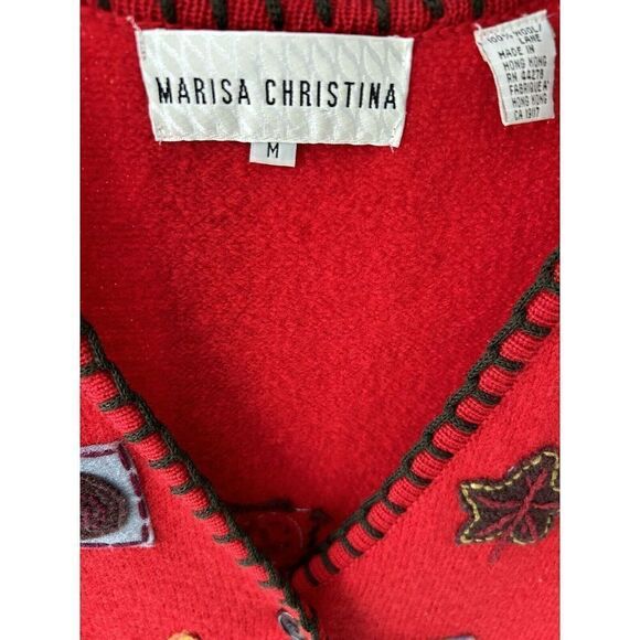 Marisa Christina Christmas Vest 100% Wool Red Patchwork Size Medium. - Picture 4 of 8